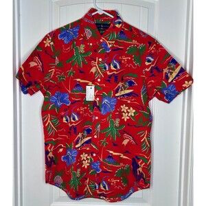 Polo Ralph Lauren Men's Hawaiian Seersucker Shirt Red Size M Salesman Sample New